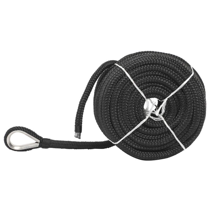 NovelBee 3/8" x 50' Double Braid Nylon Anchor Line with Thimble (Black) - Image 4